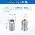 MECCANIXITY 6Pcs Threaded Inserts Nuts, M6x20mm Hex Socket Drive Nut Inserts for Wood - 304 Stainless Steel Screws Furniture Screw in Nuts Bolt Fastener Connector Wood - size: M6x20mm