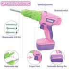 Kids Construction Tool Set for 3 4 5 6 7 Year Old Boys Girl,Pink Preschool Pretend Play Tool,Pretend Play Tools Set Toddler Toys,with Electric Drill Chainsaw、Electric Drill,Toy Tools Gifts for Kids