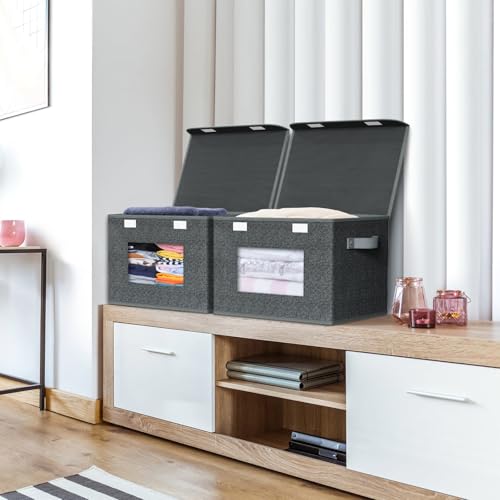 Univivi Fabric Foldable Storage Boxes with Lids, 4 Pack, Black - color: Black