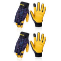Kids Genuine Leather Work Gloves Age 2-12, Touchscreen, Reflective - color: Black 2 Pairs, size: Medium (6-9 Years Old)
