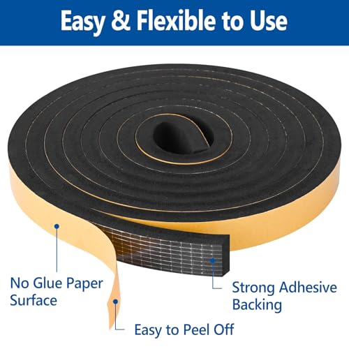 Self Adhesive Foam Tape Weatherstrip 1/4in x 1/4in x 33Ft High Density Foam Insulation Strips Foam Seal Weather Stripping with Strong Adhesive for Door and Window Sound Isolation Soundproofing - size: 1/4in x 1/4in x 33Ft