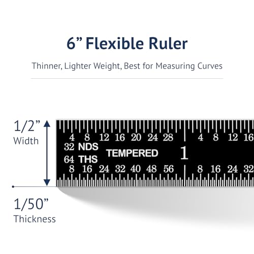 PEC Tools Made in USA 6 Inch Metal Ruler - color: Black Chrome-Flexible, size: 6"