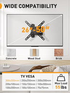 Perlegear Full Motion TV Wall Mount for 26–50 inch TVs up to 55 lbs - size: for 26-50 inch TVs