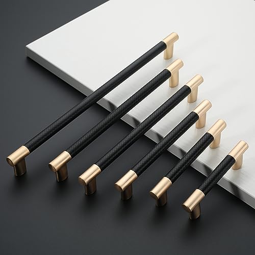 Black & Gold Knurled Cabinet Handles Kitchen Pulls 3 Inch 10 Pack - color: Black and Gold, size: 3" Hole Center