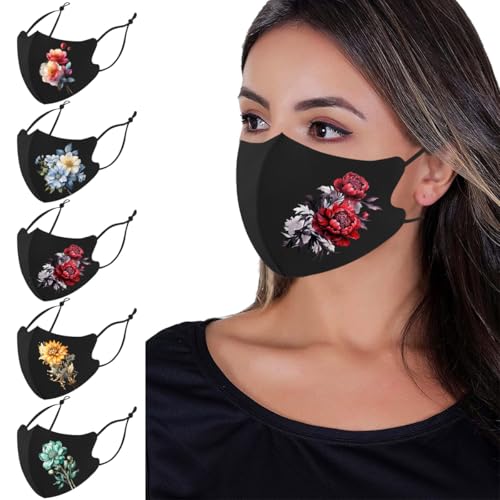 Reusable Cloth Washable Ice Silk Cloth Face Masks,Adjustable Fancy Flower Pattern Cloth Mask for Adult - color: N3