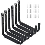 Garage Storage Utility Hooks, 9" Jumbo Ladder Wall Hnger, 6 Pack Black