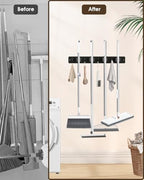 AceMining Black Broom Holder Wall Mount, 4 Holders 4 Hooks Mop Holder - color: Black, size: 1 Pack