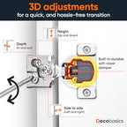 Decobasics 50 Pack Soft Close Cabinet Hinges – 5/8" Overlay for Kitchen Cabinet Doors, Face Frame Concealed Hidden Hinges – Stainless Steel, Self-Closing with 3-Way Adjustment & Slow Close Damper - size: 5/8 Inch