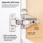 DecoBasics (20 PCS) Full Overlay Soft Close Cabinet Hinges for Kitchen Cabinets - 105° Face Frame Concealed Cabinet Door Hinge -3 Way Adjustability -Clip on Plate & Matching Screw 4 Easy Installation