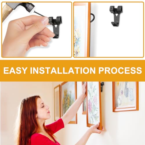 KURUI Picture Hangers, 385Pcs Picture Hanging Kit with Heavy Duty Picture Hanging Hooks, Sawtooth, Hardware Nails and Picture Hanging Tool, Wall Hangers for Frame, Painting, Art, Photo (Black) - color: Black