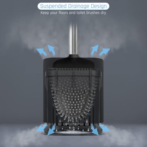 Sellemer Silicone Toilet Brush, Ventilation Slots Base Holder 4 Pack, Black - color: Black-4pcs