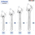 MAXPOWER 4-Pc Adjustable Wrench 6" 8" 10" 12", Smooth Parallel Jaw - size: 6" 8" 10" 12"