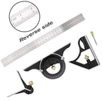 BAUSATZ 12 inch Stainless Steel Combo Square - Universal Bevel 180 Degree Angle Combination Square Set Protractor Ruler