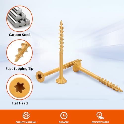 #8 x 3/4" Wood Screws, Outdoor Deck Screws with Star Drive, Tan Coated Screws for Outdoor Use, Coarse Threads, Self-Tapping, T-25 Drive Bit Included, 200 PCS - color: Tan, size: #8 x 3/4"