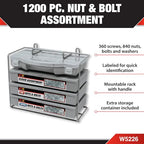 Performance Tool W5226 1200-Piece SAE/Metric Nut and Bolt Assortment Kit