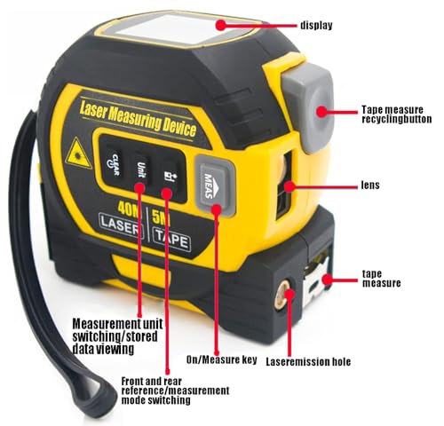 The 3-in-1 almighty laser measuring tools ruler,16Ft Ruler 131Ft Laser - color: Yellow, size: Laser 135 ft