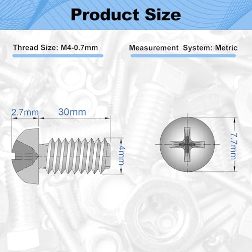 30Pcs M4x30mm Pan Phillips Cross Machine Screws for Cabinet Doors - size: M4x30mm