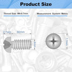 30Pcs M4x30mm Pan Phillips Cross Machine Screws for Cabinet Doors - size: M4x30mm