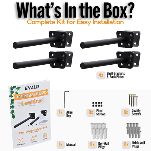 EVALD LevelMate™ Uni-Mount 6 Inch Floating Shelf Brackets, Hidden Shelf Brackets with Anti-Sag Pinol Screw System, Floating Shelf Mount with Screws & Anchors (4 Pack) - size: 6 Inch, style: 4 Pack Uni-mount