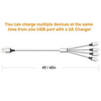 Multi Charging Cable, Multi USB Cable Universal 4 in 1 Multiple USB Cable - color: Silver
