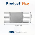 Flexible Duct Connector 3" Galvanized Steel Male Fit Silver 2Pcs - size: 3 Inch