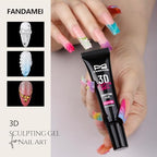 FANDAMEI 3D Gel Kit, 15g 3D Nail Sculpting Gel, 5 Box Nail Pearls Charms and Gems Clear&AB Nail Rhinestones, Metal Nail Beads&Gold Silver White Pearl Chrome Powder for DIY Manicure, UV/LED Lamp Needed