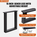 16 Inch Metal Bench Legs Set of 2, Heavy Duty Steel Coffee Table Legs, DIY Furniture Feet with Screws and Adjustable Foot Pads - size: H16" Square