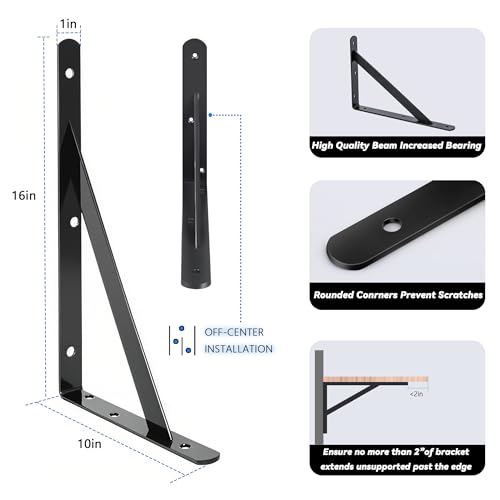 10 Pack L16 x H 10" Heavy Duty Shelf Brackets with Screws Open Floating Shelving Bracket L Brackets Black Metal Shelf Brackets for Shelves, Room, Pantry,Garage - size: L 16" x H 10" x W 1", style: 10 Pack-Black