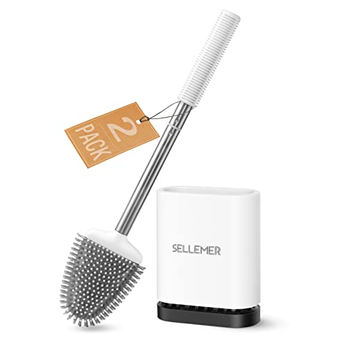 Sellemer Silicone Toilet Brush, Ventilation Slots Base Holder 2 Pack, White - color: White-2pcs