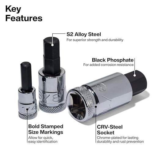 Klein Tools 65213HEX Knurled Hex Bit SAE Socket Set, 1/4, 3/8 and 1/2-Inch Drives, Premium Cr-V Steel, SAE Sizes 5/64 to 9/16-Inch, MODbox Case, 13-Piece - style: SAE