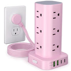 6FT Power Strip Tower Surge Protector, 12 Wide Spaced Outlets, 4 USB - color: Pink, size: 6FT without Wireless Charging