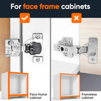 Decobasics 50 Pack Soft Close Cabinet Hinges – 5/8" Overlay for Kitchen Cabinet Doors, Face Frame Concealed Hidden Hinges – Stainless Steel, Self-Closing with 3-Way Adjustment & Slow Close Damper - size: 5/8 Inch