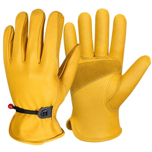 Cowhide Work Gloves Men & Women, Reinforced Palm, Puncture Resistanta - size: XX-Large