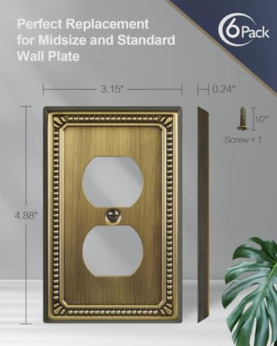 Switch Plates Outlet Covers, 6-Pack Antique Brass Metal Wall Plates - color: Antique Brass, size: 1 Duplex 6PK