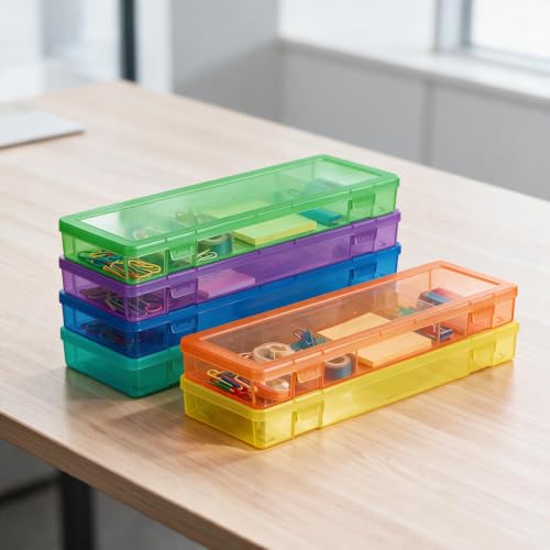 novelinks Small Plastic Containers with Lids and Plastic Pencil Boxes - color: 6 Pack Large -Color