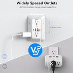 2 Pack Outlet Extender Surge Protector, 6 Outlet Splitter with 4 USB Outlet (2 USB A,2 USB C), 3Sided Power Strip with Adapter Spaced Outlets for Home, Office, Travel(White)-ETL - color: White 2PCS