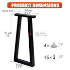 36 Inch Metal Bar Table Legs Set of 2 Black - size: H36" T1