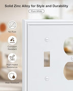 2-Pack Zinc Alloy Combo Toggle/Duplex Light Switch Cover Plate - color: Pure White, size: 1 Toggle/1 Duplex 2PK