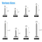 DYWISHKEY 320 Pieces #6#8#10 Stainless Steel 304 Phillips Flat Head Self-Tapping Screws, Wood Screws Assortment Kit - size: #6#8#10