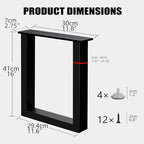 16 Inch Metal Bench Legs Set of 2, Heavy Duty Steel Coffee Table Legs, DIY Furniture Feet with Screws and Adjustable Foot Pads - size: H16" Square