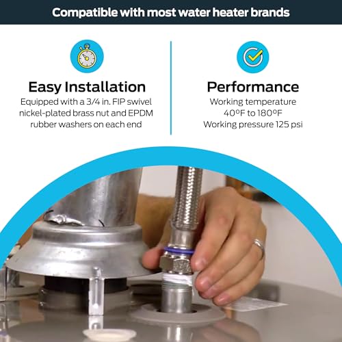 Eastman 18 Inch Steel-Flex Water Heater Connector, 3/4 Inch x 3/4 Inch FIP Swivel, Braided Stainless Steel Water Heater Connectors, 48251 - size: 18 Inch