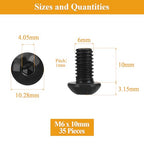 35 Pieces M6 x 10mm Button Head Socket Cap Screws, Thread Pitch 1.0mm, Sutemribor M6 Black Screws, 10.9 Grade Alloy Steel, Black Oxide Finish, Fully Threaded - size: M6 x 10mm, style: Button Head