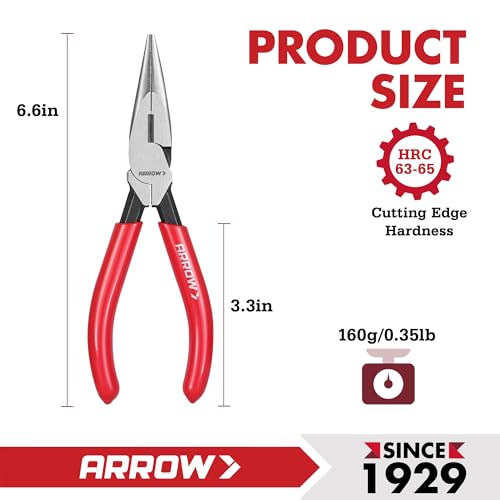 ARROW 6" High Leverage Needle Nose Pliers with Side Cutters, Long Nose Pliers for Gripping, Wire Bending, Cutting (Pack of 2) - size: 6 INCH (Pack of 2)