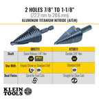 Klein Tools KTSB11 Step Drill Bit #11 Double-Fluted 7/8 to 1-1/8-Inch with Easy-to-Read Markings and Targets, 3/8-Inch Hex Shank - size: 7/8 to 1-1/8-Inch, style: Standard