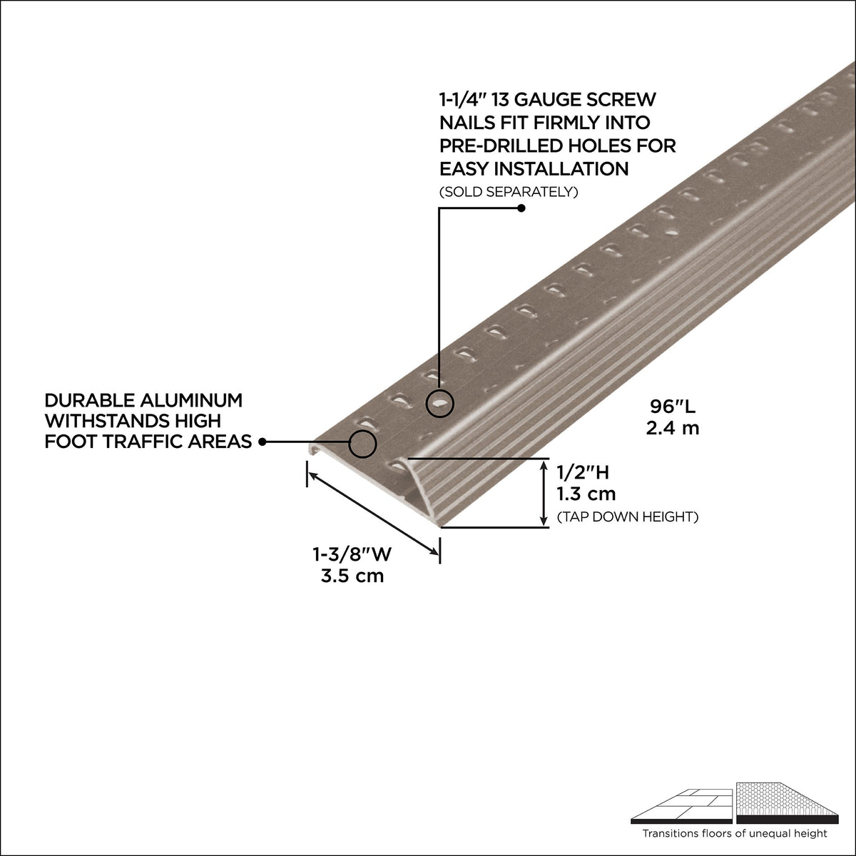 1-3/8 In. Aluminum Carpet Gripper