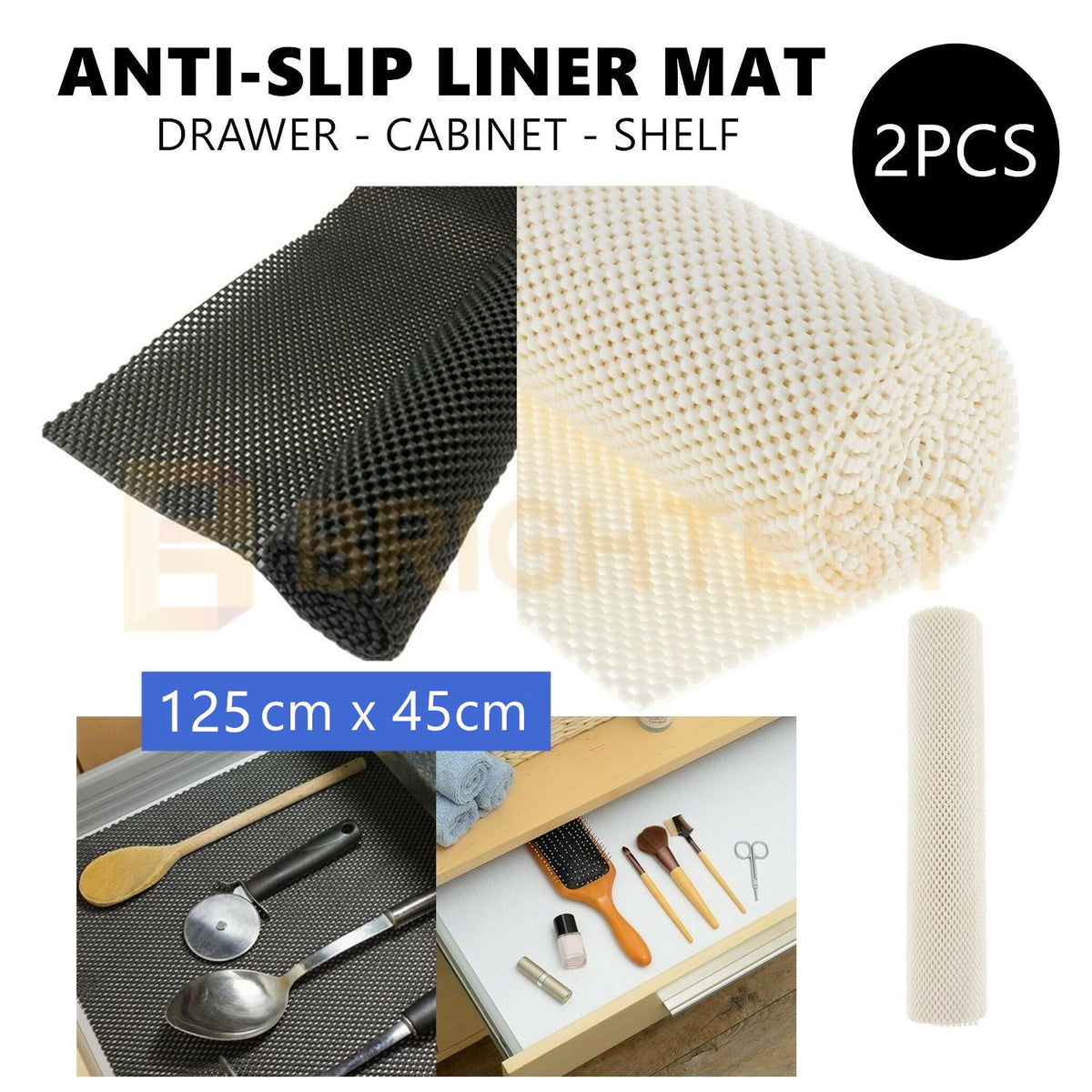 2pcs Anti Non Slip Drawer Liner Mat Grip Roll Matting Cabinet Kitchen 125cm x 45cm