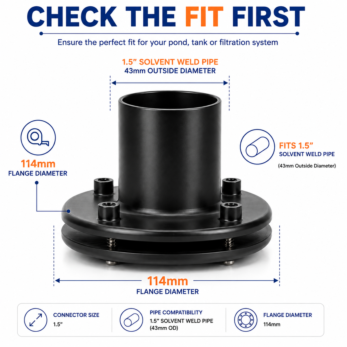 1.5" Flange Pond Connector Solvent Weld