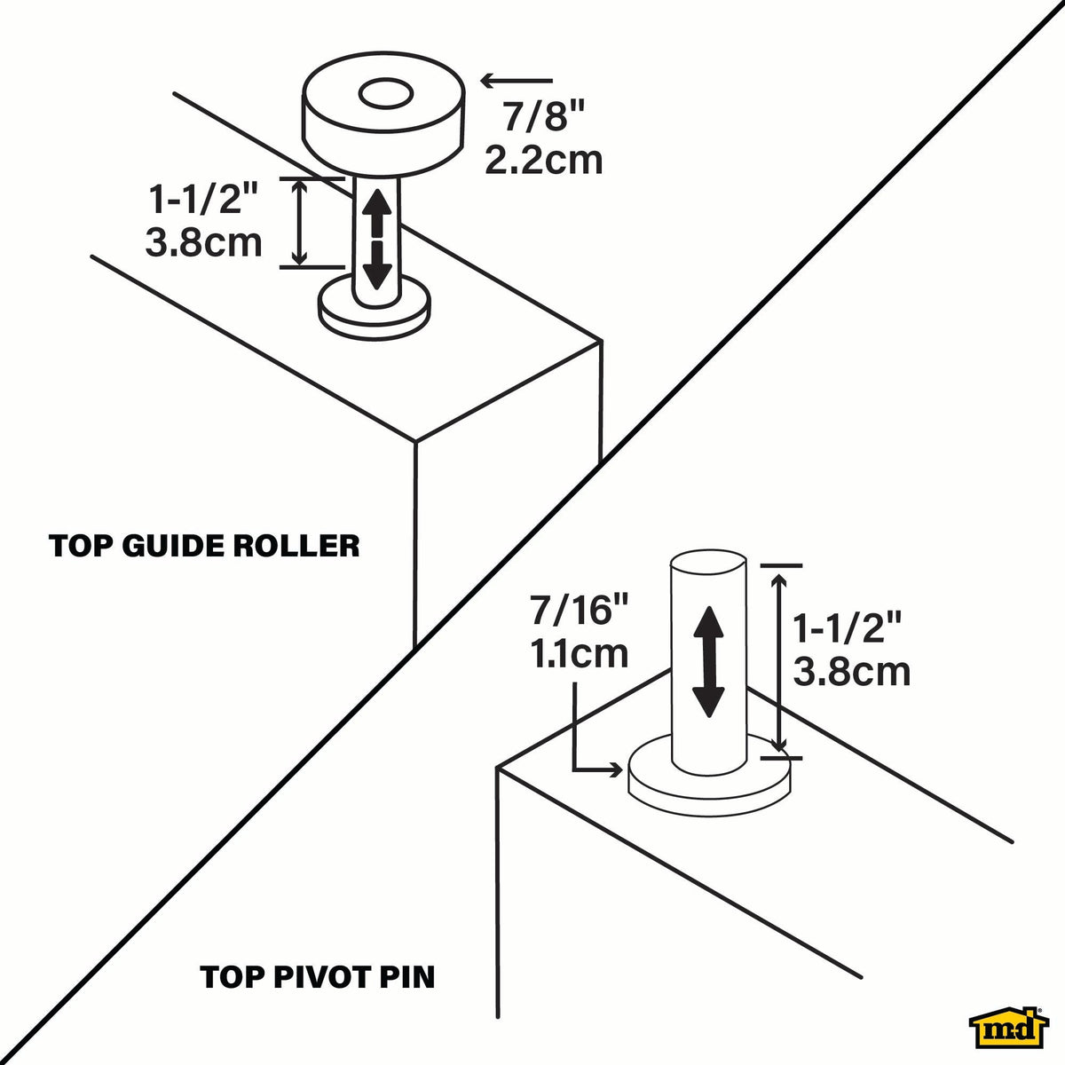 Top Guide Roller and Pivot Pin for Bi-fold Doors