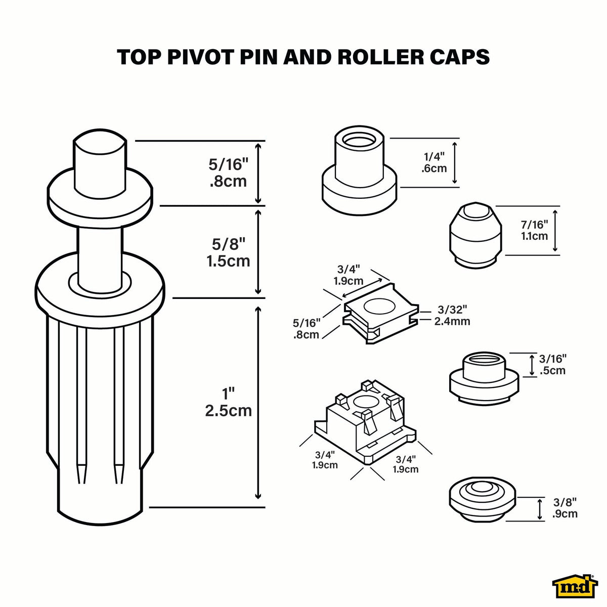Top Pivot Pin and Roller Caps Hardware Repair Kit for Bi-fold Doors