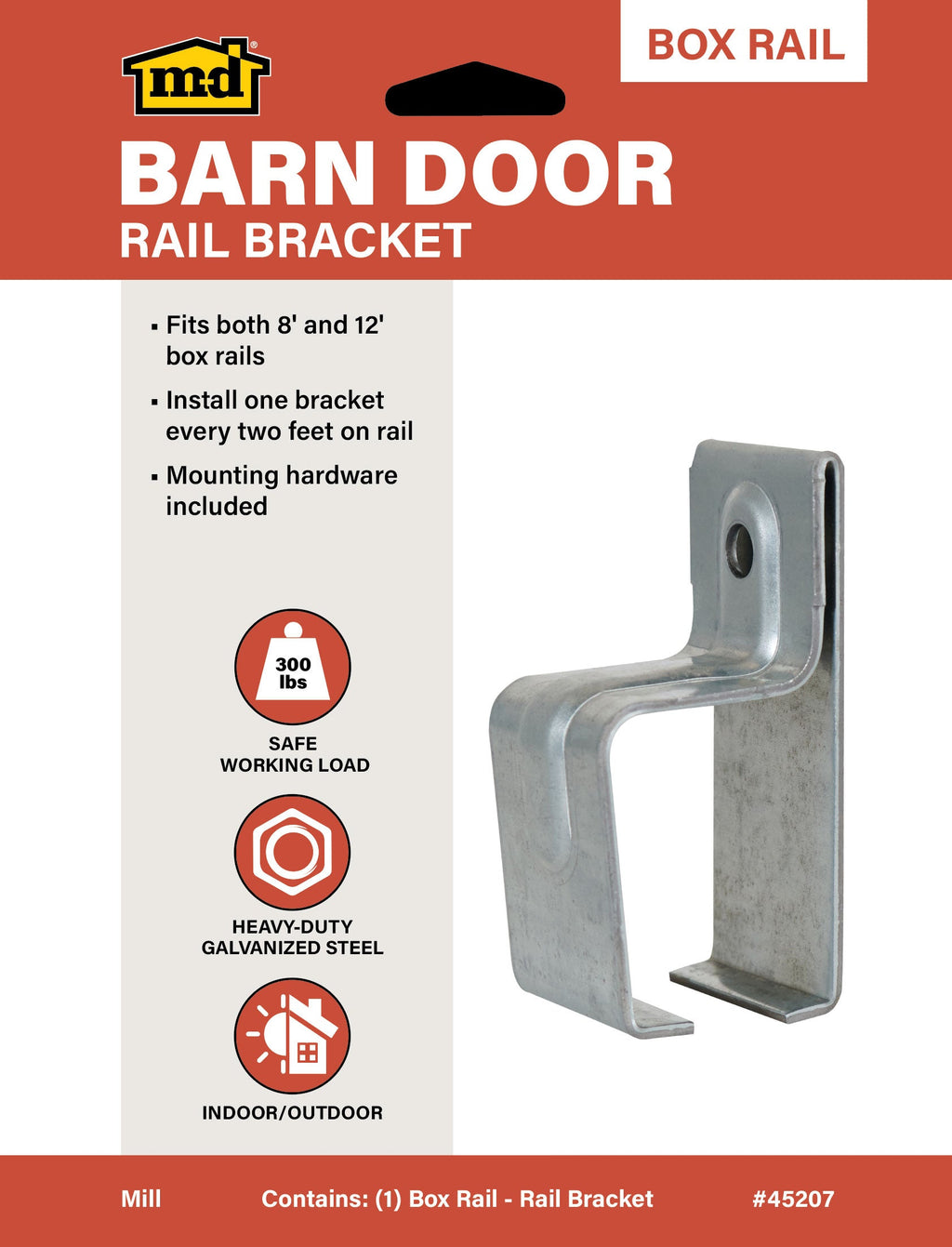 Heavy-Duty Box Rail Bracket for Exterior Barn Doors